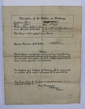 Certificate of Discharge for Private William Clyde Kelly VX 11873