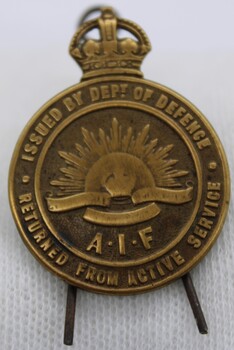 Better known as the Returned from Active Service Badge, it was first issued by the Australian government in 1916. Potential recipients were required to lodge their official discharge papers with an application prior to issue.