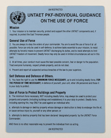 Card, Rules of Engagement, UNTAET PKF-INDIVIDUAL GUIDANCE ON THE USE OF FORCE, 1999-2002