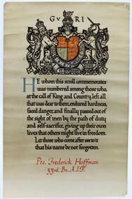 Print - Commemorative Scroll, Commemorative Scroll Pte. Frederick Hoffman