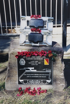 Photograph of commemorative stone for the 1st Armoured Personnel Squadron.