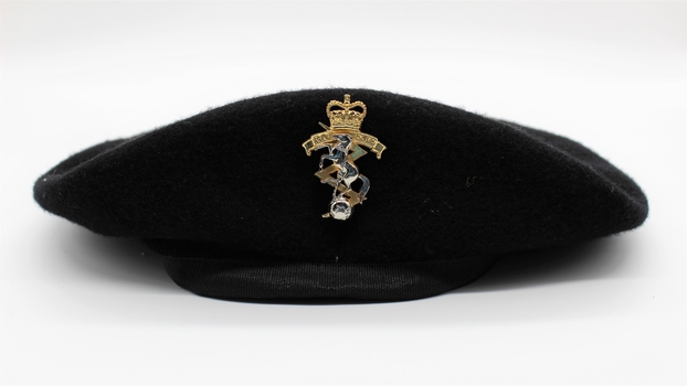 Military beret, black, with RAEME pin. 