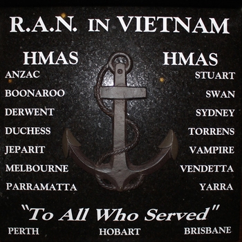 Stone plaque, Royal Australian Navy listing craft involved in Vietnam War.