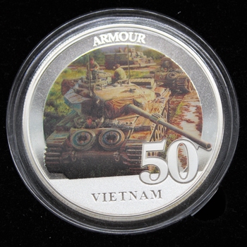 Commemorative collection of medallions in case depicting elements of Australian Armed Forces, Vietnam.
