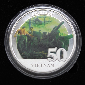 Commemorative collection of medallions in case depicting elements of Australian Armed Forces, Vietnam.