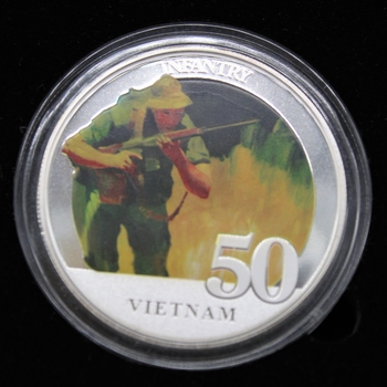 Commemorative collection of medallions in case depicting elements of Australian Armed Forces, Vietnam.
