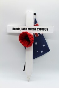 White Commemorative Cross, with red poppy and miniture Australian flag.