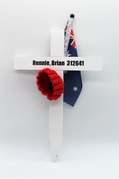 White Commemorative Cross, with red poppy and a miniture Australian flag.