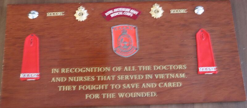 The plaque pays homage to the medical services in the Vietnam War.
