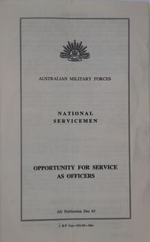 The booklet sets out the opportunity for National Servicemen to serve as officers.