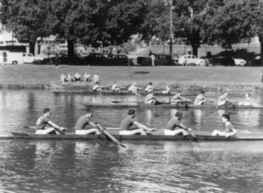 Black and white photograph, 02 PHRC Novice IV UY Regatta, 1957, 1957