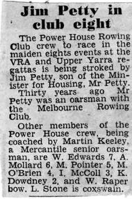 Newspaper clipping - Jim Petty in club eight, Jim Petty in club eight, 1958