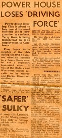 Newspaper clipping - POWER HOUSE LOSES 'DRIVING FORCE', POWER HOUSE LOSES 'DRIVING FORCE', 20 November 1974