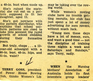 Newspaper clipping - untitled, TERRY GOSS, president of Power House Rowing Club, 19 March 1971