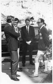 Black and white photograph, Opening of Power House Rowing Club with M O'Brien, T Goss, Mayor C Gahan and G Smith, 1970