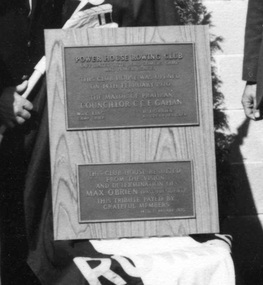 Black and white photograph, Opening of Power House Rowing Club plaque