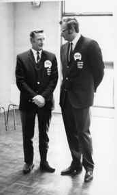 Black and white photograph, Opening of Power House Rowing Club with two men in suits, 14 February 1970