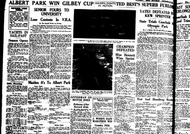 Newspaper clipping, ALBERT PARK WIN GILBEY CUP, 1937