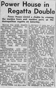 Newspaper clipping, Power House in Regatta Double, 1959