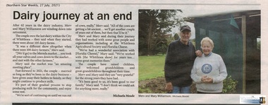 Newspaper Clipping, Michaela Meade, Dairy journey at an end, 27/07/2021