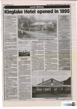Newspaper Clipping, LocalPaper, Local History, Kinglake Hotel opened in 1895, 14/07/2021