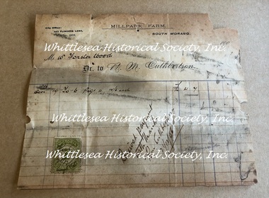 Document - Original, Payment Receipt, R. M. Cuthbertson, Mill Park Farm, South Morang, 17 Dec 1906