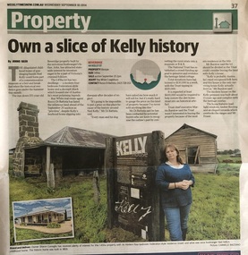 Newspaper - Newspaper clipping, Weekly Times, Own a slice of Kelly history, 10 Sep 2014
