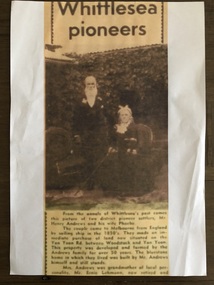 Newspaper - Newspaper clipping, Copy, Whittlesea pioneers, unknown