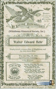 Card - Memorial Card, The Australian Memorial Card Company, Walter Edward Hehr, c. 1904
