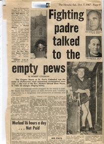 Newspaper - Newspaper Article, The Herald, Fighting Padre talked to the empty pews, 7 Oct 1967