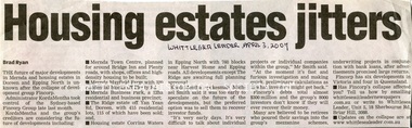 Newspaper - Newspaper Clipping, Whittlesea Leader, Housing estates jitters, 3 Apr 2007
