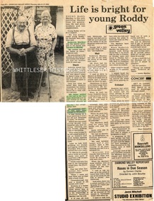 Newspaper - Newspaper Clipping, Diamond Valley News, Life is bright for young Roddy, 13 Mar 1984