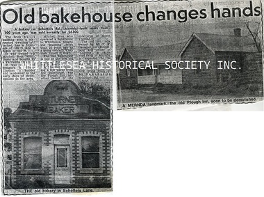 Newspaper - Newspaper Clipping, Old bakehouse changes hands, c. 1960's