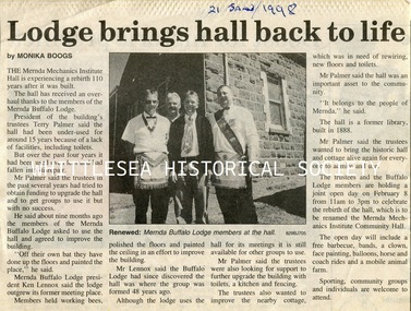 Newspaper - Newspaper Clipping, Monica Boogs, Lodge brings hall back to life, 21 Jan 1998