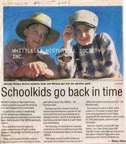 Newspaper - Newspaper Clipping, Whittlesea Leader, Schoolkids go back in time, 15 Apr 2003