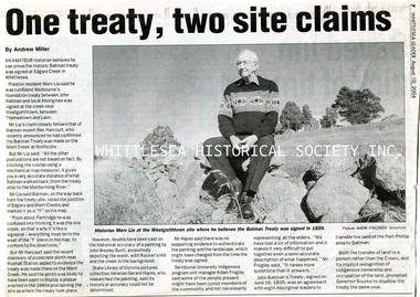 Newspaper - Article, Whittlesea Leader, One treaty, two site claims, 10 Aug 2004