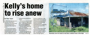 Newspaper - Newspaper clipping, Whittlesea Leader, Kelly's home to rise anew, 17 Aug 2004