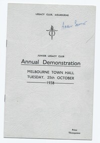 Programme, Junior Legacy Club Annual Demonstration 1938, 1938