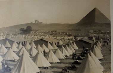 Postcard, Troops camped at the Pyramids, Egypt, 1915