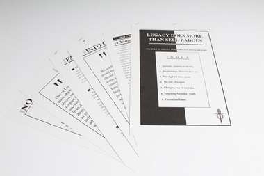 Education kit, Legacy does more than sell badges: The role of Legacy in Australia's social History. An Australian history resource for use with Secondary Students, 1992, 1993