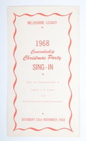 Programme, 1968 Comradeship Christmas Party Sing-In, Saturday 23rd November 1968, 1968