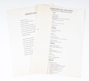 Programme - Document, programme, Comradeship Mid-Year Party “Barefoot Days” - Sunday, 8th July, 1990, July 1990
