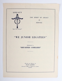Document - Document, song sheet, "We Junior Legatees", 9/08/1954