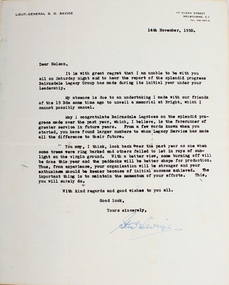Letter, Letter from Stanley Savige, 14/11/1950