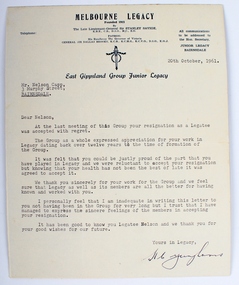 Letter, Legatee Resignation, 1961