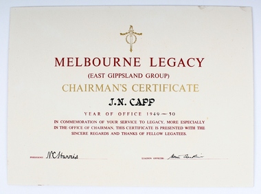 Certificate, Chairman's Certificate, Circa 1950