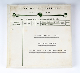Audio - Recording, tape, Legacy Week 1972. Mr Rolf Harris, 1972