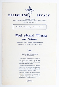 Programme, Melbourne Legacy Box Hill - Nunawading - Doncaster Branch Third Annual Meeting and Dinner, 1964