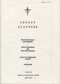 Booklet, Legacy Statutes 1992 / The Code of Legacy and Annexure / Legacy Principles and Rules for Guidance, 1992