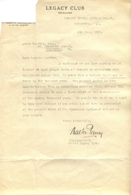 Letter, Letter from Melbourne Legacy Club to Aaron Beattie, Esq, 4/6/1929